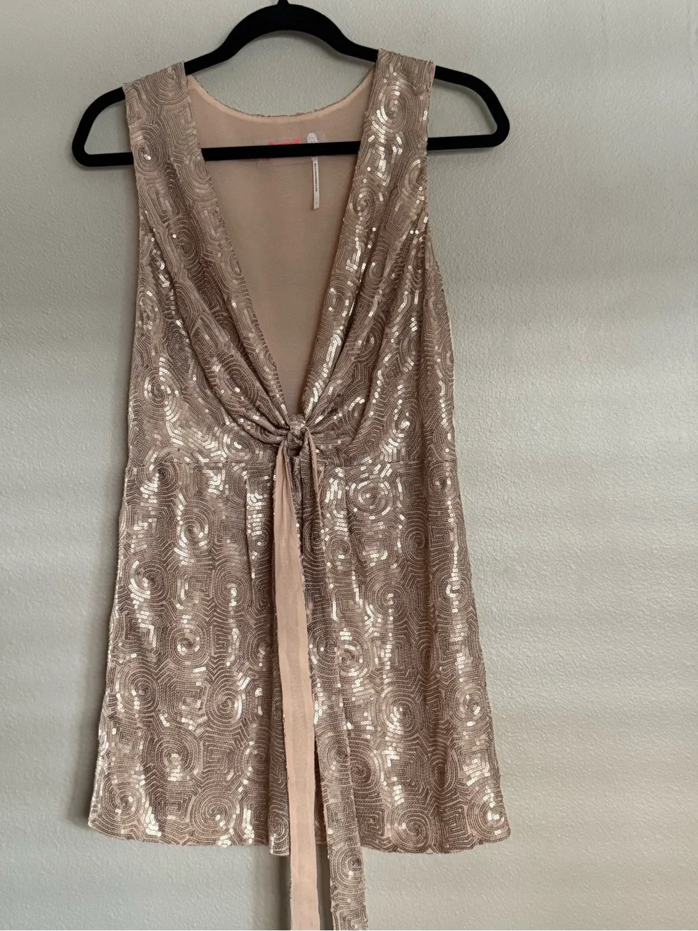 Free People Sequin Tie-Front Sleeveless Dress - Blush/Champagne size 6